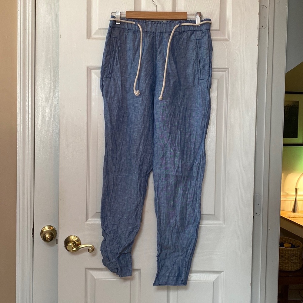 C&C California Blue Linen Trouser Pants Rope Belt Nautical Sailor